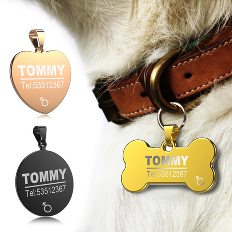FLOWGOGO Anti-lost Stainless Steel Dog ID Tag Engraved Pet Cat Puppy Dog Collar Accessories Telephone Name Tags Pet ID Tags ► Photo 1/6