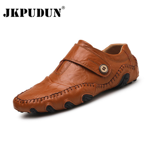 JKPUDUN Genuine Leather Men Casual Shoes Luxury Brand 2022 Mens Loafers Fashion Breathable Driving Shoes Slip on Comfy Moccasins ► Photo 1/1