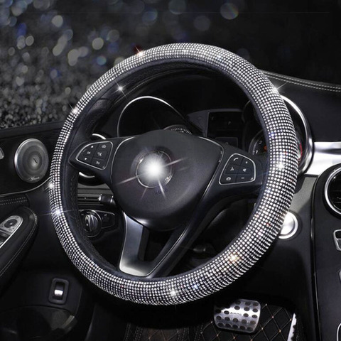 Luxury Crystal Auto Car Steering Wheel Covers Leather for Women Ladies Girls with Bling Steering Wheel Car Interior Accessories ► Photo 1/6