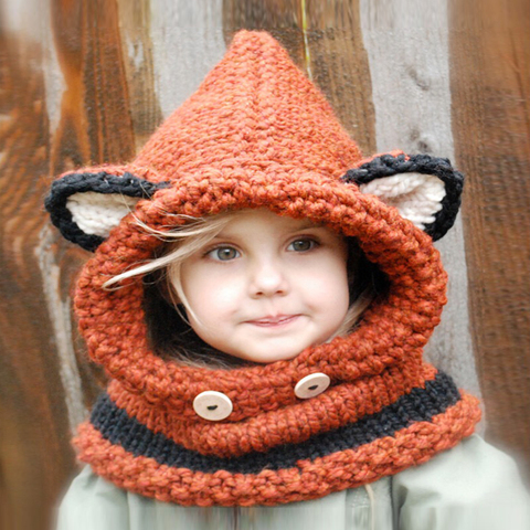 Mingjiebihuo Buy hat gift scarf new animal fox cap ear warmer cute children's handmade knitted hat ► Photo 1/6