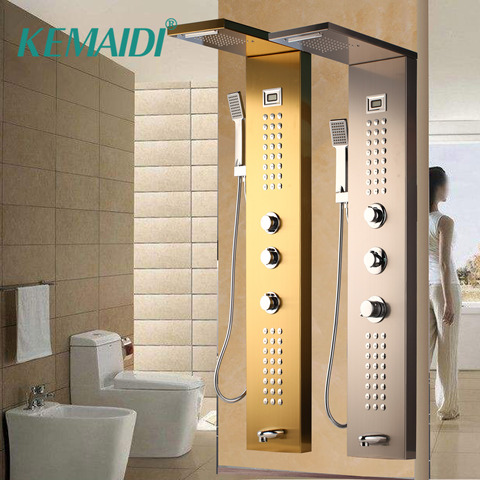 KEMAIDI Waterfall Massage Jets Rain Shower Column Thermostatic Mixer Shower Faucet Tower W/Hand Shower Tub Spout Shower Panel ► Photo 1/6