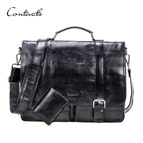CONTACT'S vegetables leather men briefcase for 13 inch laptop with leather bifold casual business male messenger bag big handbag ► Photo 1/6