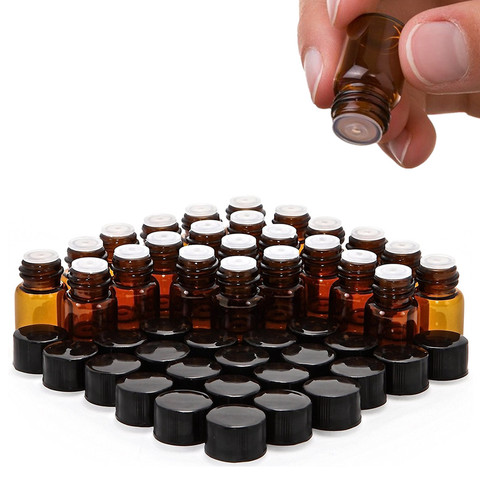 24pcs 2ml Essential Oil Sample Bottle Empty Amber Glass Mini Vials with Orifice Reducer Black Lids for doTERRA Young Living ► Photo 1/6