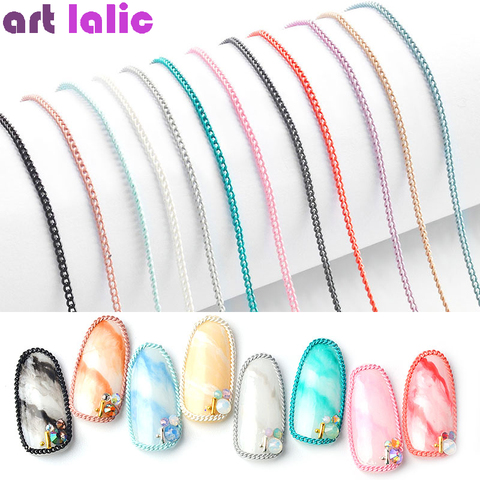 12 Colors New Delicate Nail Art  Metal Chain 50cm Rock Punk Ultra Fine Zipper Nail 3D Ornaments Chain Manicure Decorations ► Photo 1/5