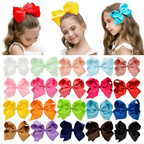 1Pcs 6 Inch 40 Colorful Kids Girls Big Solid Ribbon Hair Bow Clips With Large Hairpins Boutique Hairclips Hair Accessories 588 ► Photo 1/6