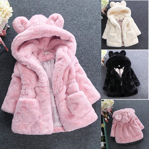 New Fashion Winter Baby Girls Clothes Faux Fur Fleece Coat Pageant Warm Jacket Xmas Snowsuit 1-8Y Baby Hooded Jacket Outerwear ► Photo 1/1