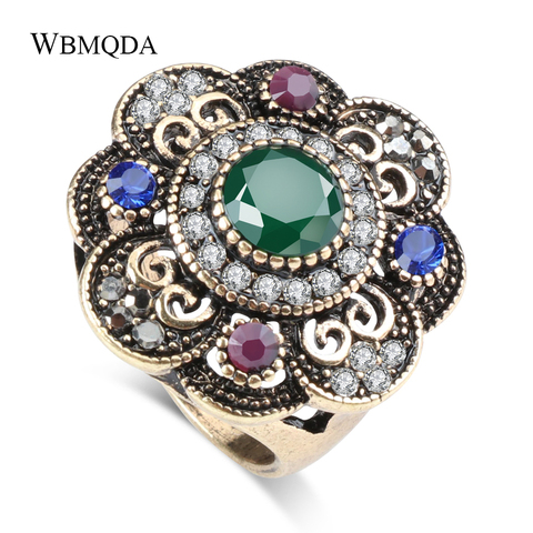 Turkish Antique Gold Crystal Flower Rings For Women Black Stone Silver Color Gothic Ring Vintage Accessories Bohemian Jewelry ► Photo 1/6