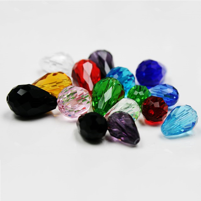 10Pcs Faceted Teardrop Crystal Loose Spacer Glass Beads For DIY Jewelry Making 