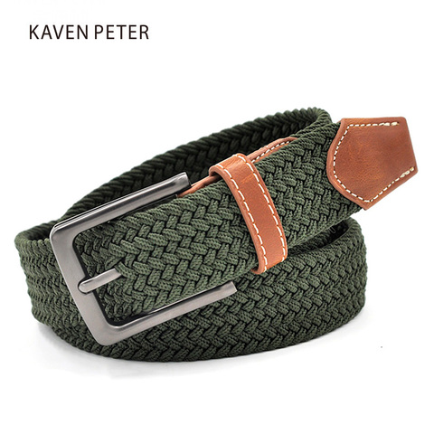 Green Longer Elastic Belts For Men Woven Braided Fabric Comfort Stretch Casual Belts 1-3/8