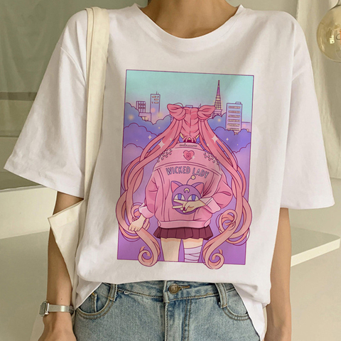 Graphic Tee 2021 Fashion Kawaii Tshirt Women Short Sleeve Clothes Loose  Cartoon Print Cute Pink Casual T Shirt Women - T-shirts - AliExpress
