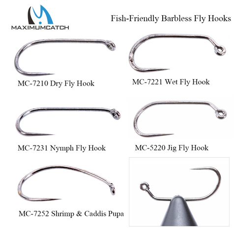 Maximumcatch 100pcs 10#12#14#16#18# Fish-Friendly Barbless Fly Tying Hooks Dry&Wet&Nymph&Shrimp Caddis Pupa Jig Fishing Hooks ► Photo 1/6