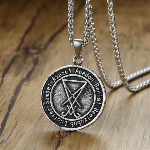 Vantage Men's Stainless Steel Necklace Sigil Lucifer Satan Pendant Satanic System Emblem Amulet Charm Sign Medallion ► Photo 1/6