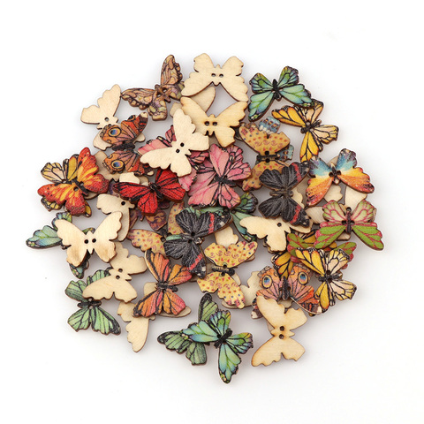 50PC 2 Holes 3 Size Colorful Butterfly Wooden Buttons Fit Sewing And Scrapbooking Sewing Buttons For Craft DIY Mixed ► Photo 1/6