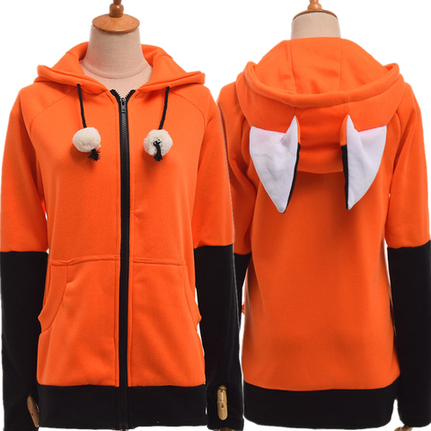 Animal Fox Ear Cosplay Costumes Hoodie Coat Warm Orange Sweatshirt Unisex Hoodies ► Photo 1/5
