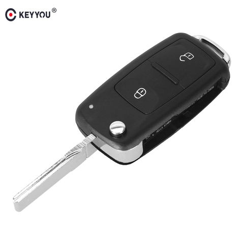 KEYYOU NEW 2 Button Folding Flip Remote Key Replacement Case FOB Shell For Vw VOLKSWAGEN Transporter T5 Polo G Uncut Blade ► Photo 1/6