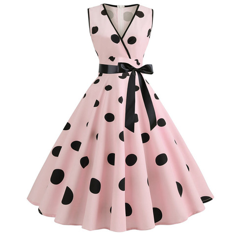 Woman Retro Dresses Audrey Hepburn 1950s 60s Rockabilly Polka Dot Bow Pinup Ball Grown Party Robe Plus Size Vestidos ► Photo 1/6