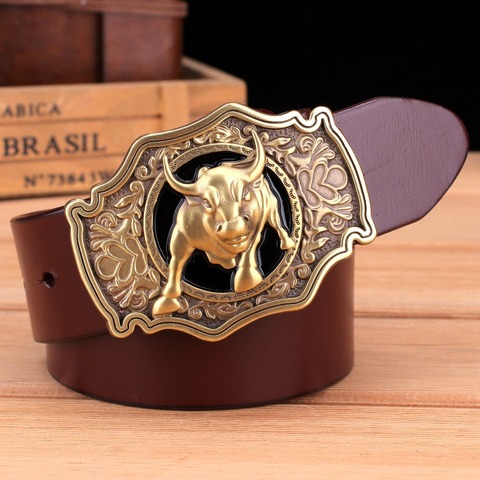 Solid brass buckle full grain cowhide 100% genuine leather designer belt men high quality mens belts luxury cowboy brown black ► Photo 1/1