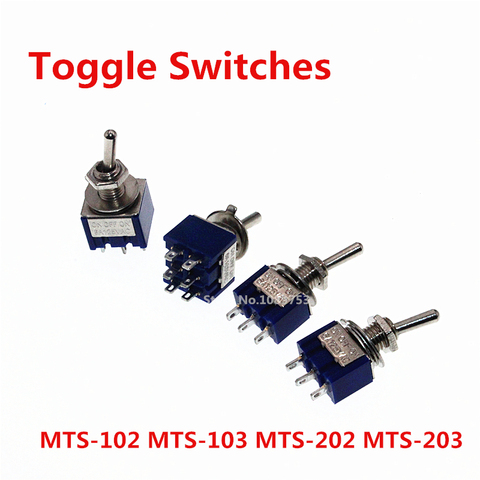 5Pcs Miniature Toggle Switch MTS-102 MTS-103 MTS-202 MTS-203 2/3 Position Blue 6A/125V 3A/250V ► Photo 1/5