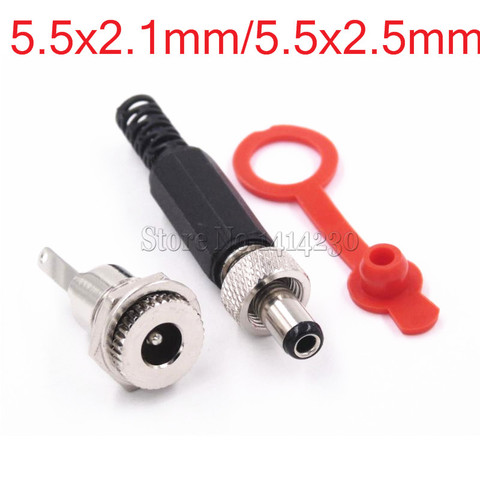 DC Connector 5.5*2.1 5.5*2.5 5.5x2.1mm 5.5x2.5mm DC Power Connector Male Female Total 2Pcs With Waterproof Cap Power Socket Plug ► Photo 1/2