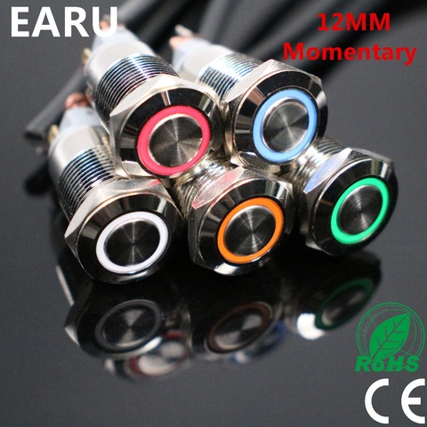 12mm Waterproof Momentary Stainless Steel Metal LED Doorbell Bell Horn Push Button Switch Car Auto Engine Power Start Starter ► Photo 1/6