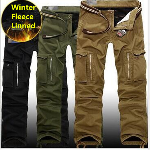 29-40 Plus size Men Cargo Pants Winter Thick Warm Pants Full Length Multi Pocket Casual Military Baggy Tactical Trousers ► Photo 1/6