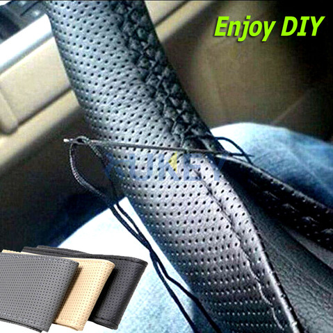 1Pc Soft Grip Breathable Car Steering Wheel Cover Hand Sew Sewing DIY Steering Wheel Covers Pu Leather Air Hole For Auto Van SUV ► Photo 1/6
