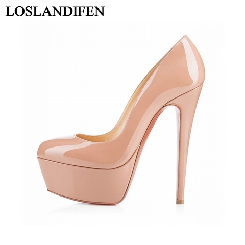 Sexy Ladies Thin Heeled Pumps Platform Patent Leather Concise Super High Heels Shoes Woman Wedding Party Shoes 14CM NLK-C0042 ► Photo 1/2