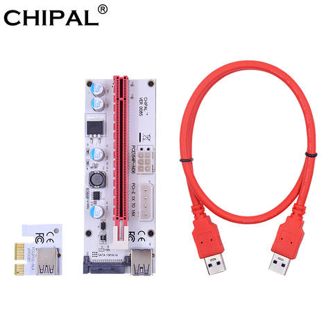 CHIPAL 5pcs VER008S 60cm PCI-E Riser Card 008S PCIe 1x 16x Adapter 4Pin 6Pin SATA Power USB 3.0 Cable For Bitcoin Miner Mining ► Photo 1/6