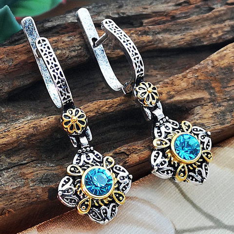 2022 Bohemian Blue Crystal Zircon Vintage Dangle Earrings for Women Jewelry Wedding Drop Earings Engagement Statement Brincos ► Photo 1/4