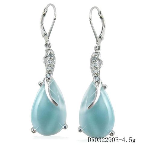 925 Sterling Silver Jewelry Dominica Natural Larimar Gemstone Drop Dangle Earrings for Woman Gift ► Photo 1/6