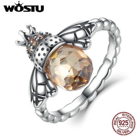 WOSTU Hot Authentic 100% 925 Sterling Silver Queen Bees Yellow CZ Crystal Rings for Women Wedding Jewelry Accessories CQR025 ► Photo 1/6