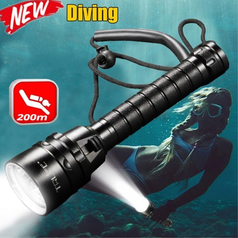 Professional waterproof Diving Flashlight Torch 3T6 5L2 5UV 200m Underwater Scuba Diving Torch IPX-8 Dive Light Using 18650 ► Photo 1/6