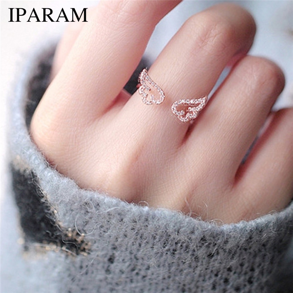 IPARAM Adjustable Angel Wings Ring Micro Pave Zircon Gold-Color