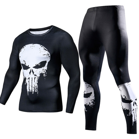 Men's Compression GYM Training Clothes Suits Workout Superhero Jogging Sportswear Fitness Dry Fit Tracksuit Tights 2pcs / sets ► Photo 1/6