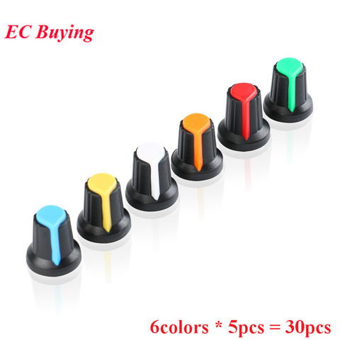 30Pcs/lot WH148 Potentiometer Knob Cap 6mm Shaft Hole Yellow Orange Blue White Red Green Color Colorful 6value*5PCS=30PCS ► Photo 1/3