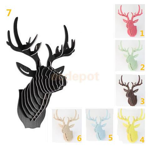 DIY 3D Wooden Animal Deer Head Art Model Home Office Wall Hanging Decoration ► Photo 1/1