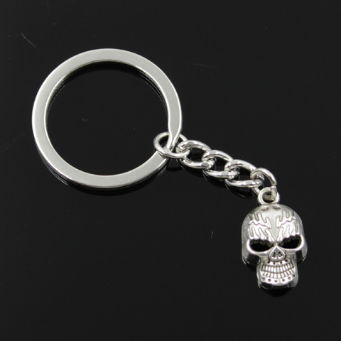 New Fashion Men 30mm Keychain DIY Metal Holder Chain Vintage Skeleton Head Skull 21x13mm Silver Color Pendant Gift ► Photo 1/6