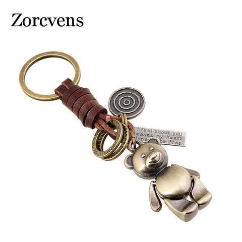 ZORCVENS 2022 New Brand Punk Rock Vintage Bear Genuine Leather Key Chains for Man Woman ► Photo 1/6