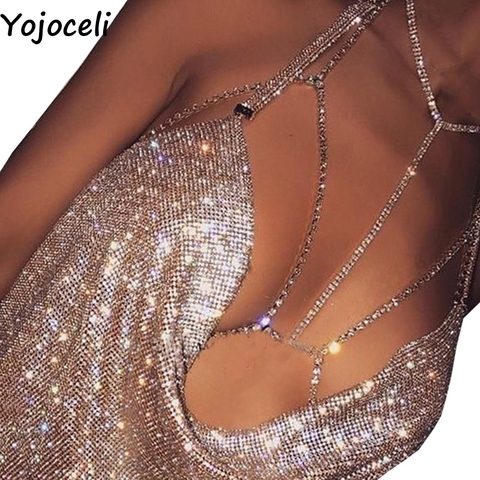 Yojoceli Summer beach halter club rhinestones body chain bra harness Sexy backless women bra top Shiny diamond bra accessories ► Photo 1/6