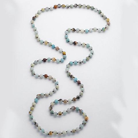 Fashion Artisan Jewelry Long knotted Halsband Amazonite Stones Women Beaded Designer Necklaces ► Photo 1/4