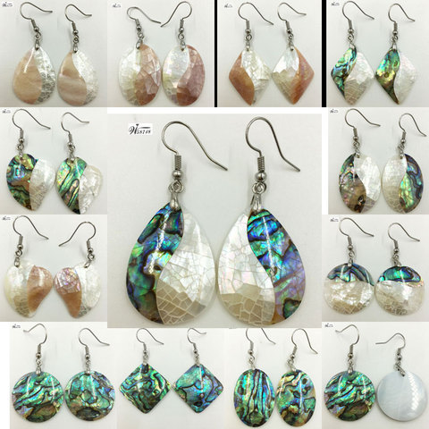 New Zealand Abalone Shell Mother of pearl Shell Women Bead Dangle Earrings Pair WFH640 ► Photo 1/6