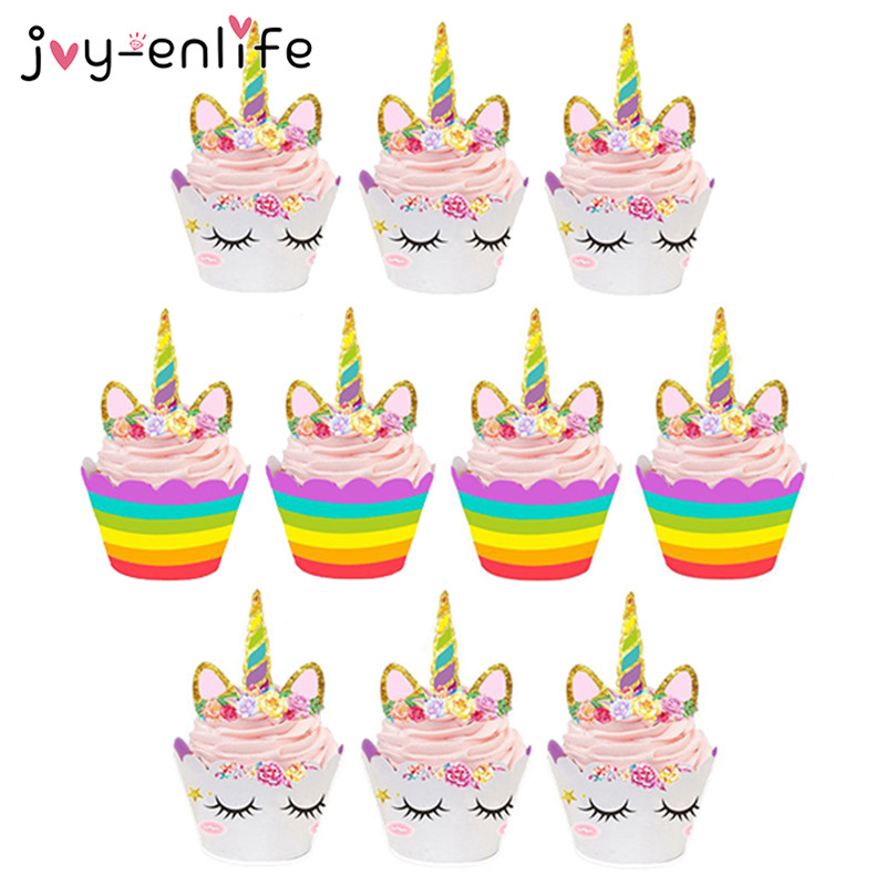 12/Unicorn Birthday Cup Cake Wrappers Decorations Decorating Kit Rainbow Z 