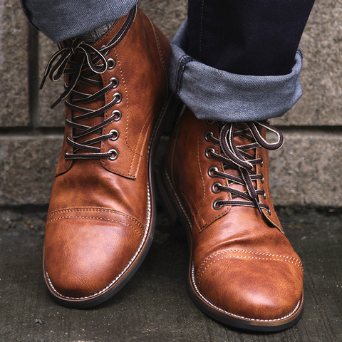 COSIDRAM High Quality British Men Boots Autumn Winter Shoes Men Fashion Lace-up Boots PU Leather Male Botas 2022 BRM-056 ► Photo 1/6