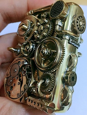 ZP brand LCZQPK Double-sided gear can run Skull head tube gear welding linkage brass Handmade steampunk lighter H01 ► Photo 1/1