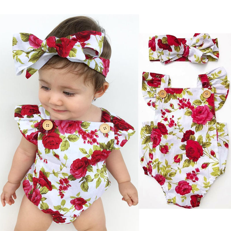 2Pcs Newborn Baby Girls Floral Romper Bodysuit Jumpsuit Playsuit Clothes Outfits