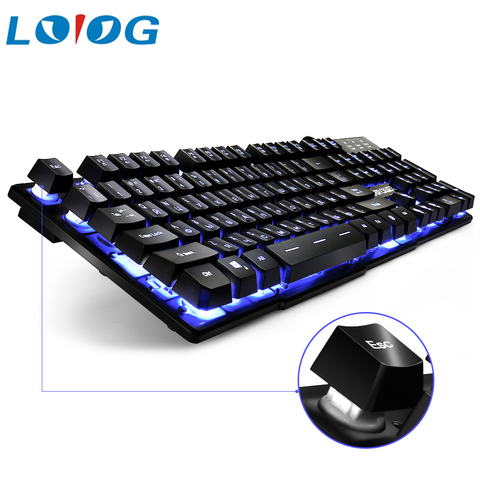 DBPOWER Russian / English 3 Color Backlight Gaming Keyboard Teclado Gamer Floating LED Backlit USB with Similar Mechanical Feel ► Photo 1/6