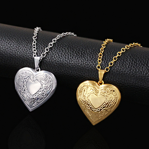 Heart Locket Pendants Necklaces For Women Gold Color photo frame Valentine lovers Necklace 45/66cm Gift Jewelry ► Photo 1/6
