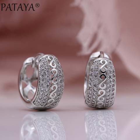 PATAYA New Natural Zircon Hollow Dangle Earrings Women Fine Noble Fashion Jewelry White Gold Wedding Party Round Unique Earrings ► Photo 1/6