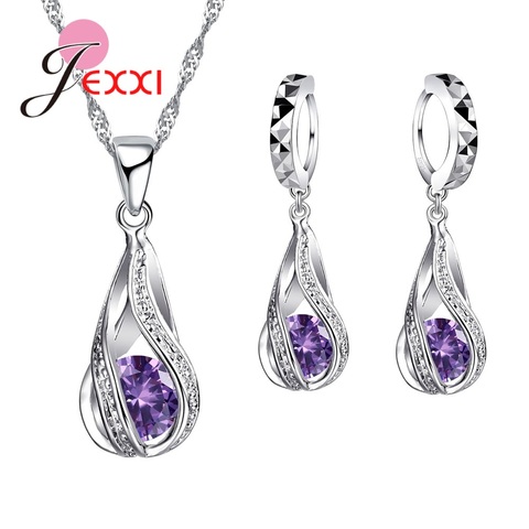 Luxury New Style Water Drop Crystal Jewelry Sets Multicolor 925 Sterling Silver Earrings Necklaces for Women Exquisite Gifts ► Photo 1/1