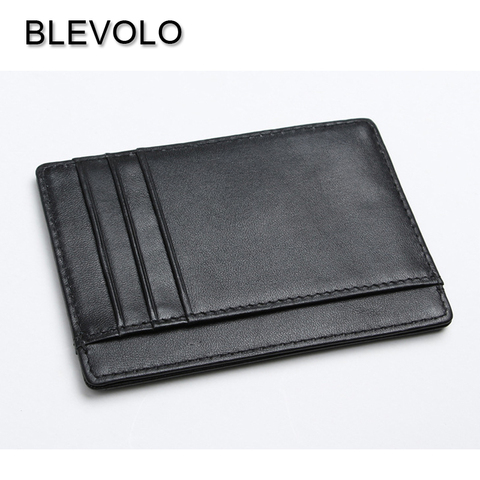 BLEVOLO RFID New Card Package Genuine Leather Thin Wallet Men Square Card Holder Mini Lady Photo Card Case ID Cover Money Bags ► Photo 1/5